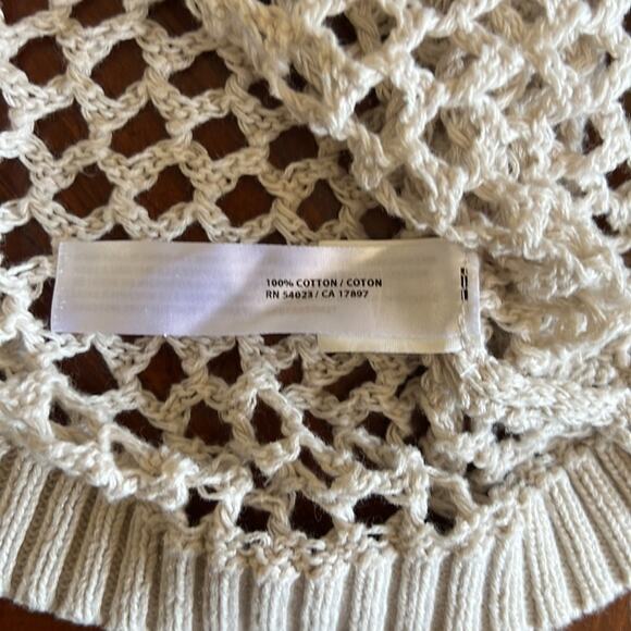 Old Navy Size S Cream Cotton Open Weave Cropped Pullover Sweater - Picture 3 of 7